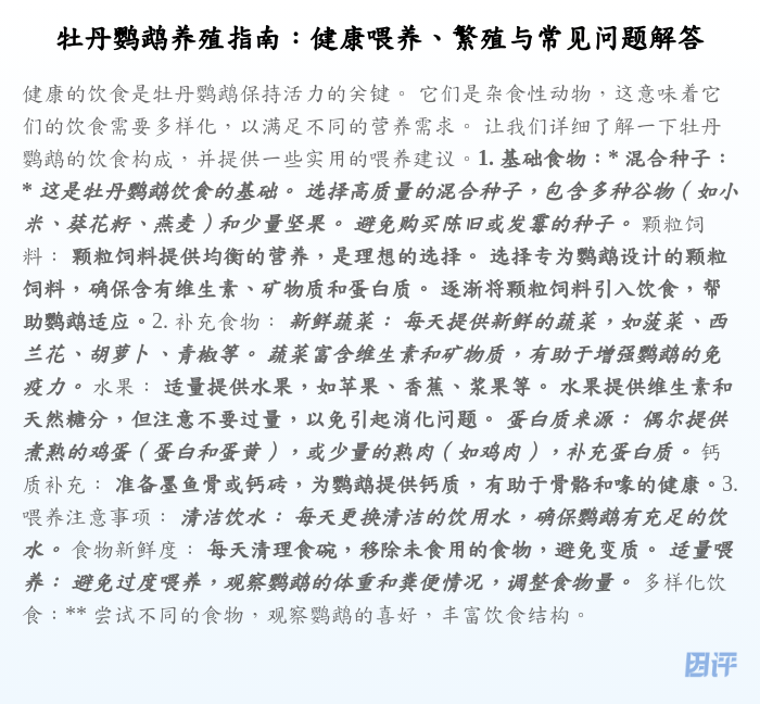 牡丹鹦鹉养殖指南:健康喂养、繁殖与常见问题解答
