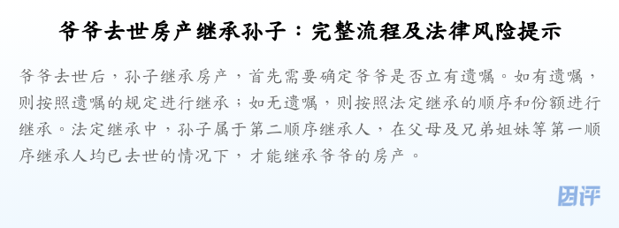 爷爷去世房产继承孙子:完整流程及法律风险提示