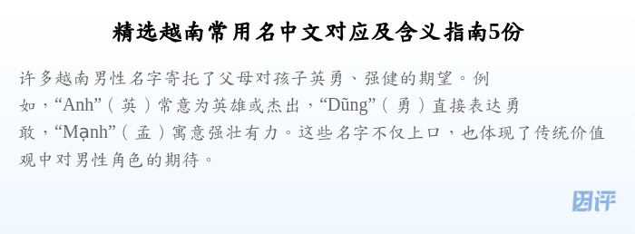 精选越南常用名中文对应及含义指南5份