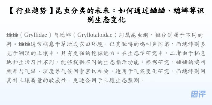 【行业趋势】昆虫分类的未来:如何通过蛐蛐、蟋蟀等识别生态变化