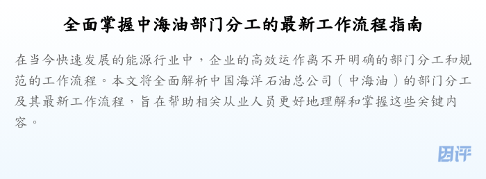 全面掌握中海油部门分工的最新工作流程指南