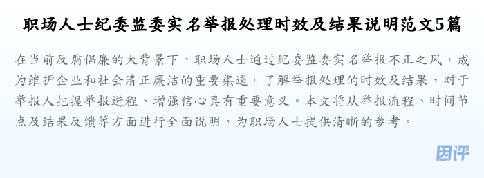 职场人士纪委监委实名举报处理时效及结果说明范文5篇