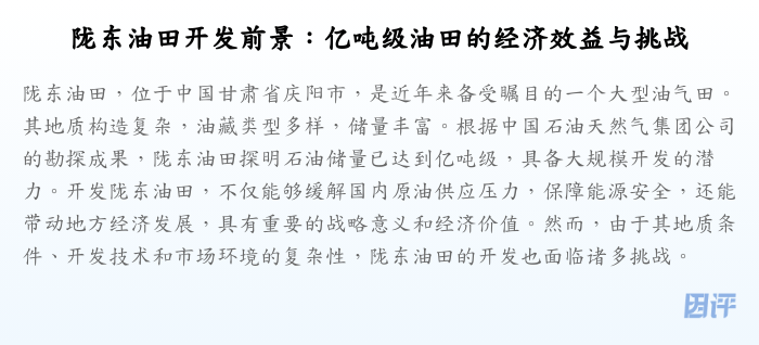 陇东油田开发前景:亿吨级油田的经济效益与挑战