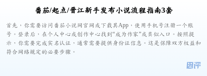 番茄/起点/晋江新手发布小说流程指南3套