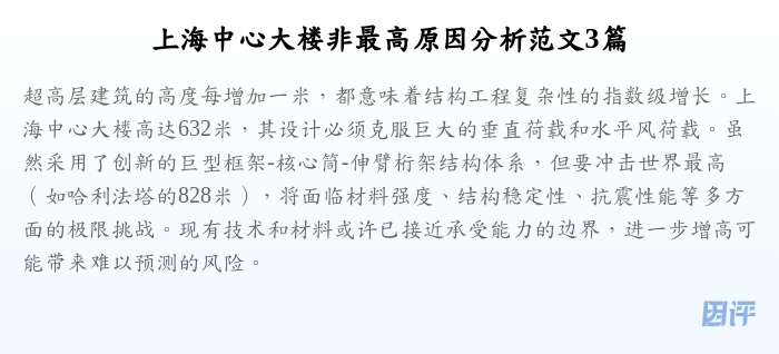 上海中心大楼非最高原因分析范文3篇