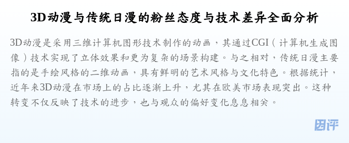 3D动漫与传统日漫的粉丝态度与技术差异全面分析