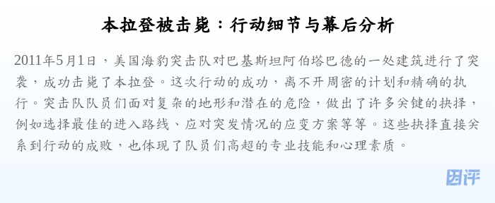本拉登被击毙:行动细节与幕后分析