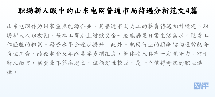 职场新人眼中的山东电网普通市局待遇分析范文4篇