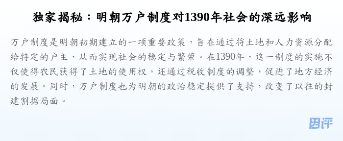 独家揭秘:明朝万户制度对1390年社会的深远影响