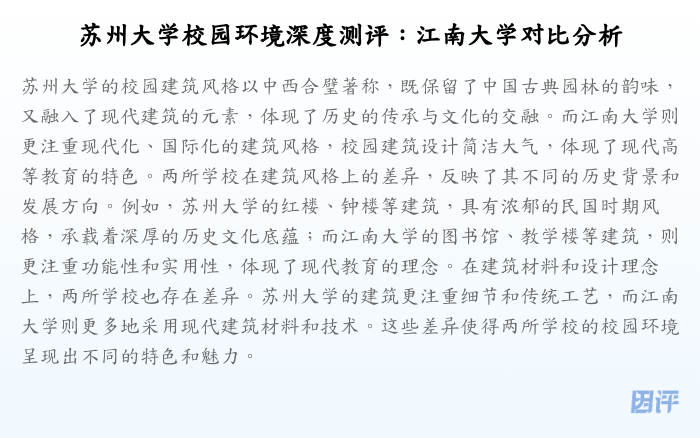 苏州大学校园环境深度测评:江南大学对比分析