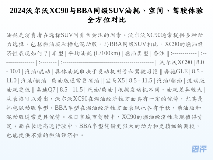 2024沃尔沃XC90与BBA同级SUV油耗、空间、驾驶体验全方位对比