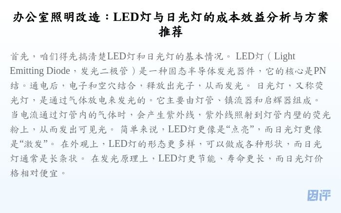 办公室照明改造:LED灯与日光灯的成本效益分析与方案推荐