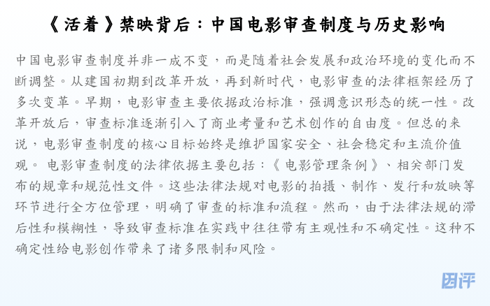 《活着》禁映背后:中国电影审查制度与历史影响