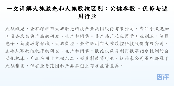一文详解大族激光和大族数控区别:关键参数、优势与适用行业