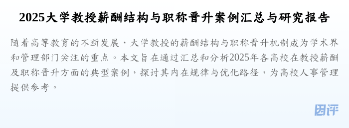 2025大学教授薪酬结构与职称晋升案例汇总与研究报告