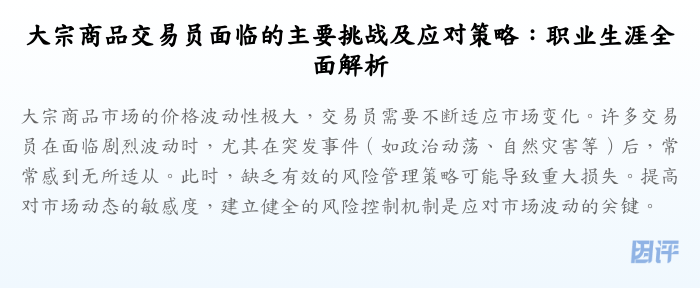 大宗商品交易员面临的主要挑战及应对策略:职业生涯全面解析