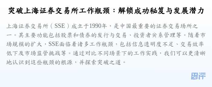 突破上海证券交易所工作瓶颈:解锁成功秘笈与发展潜力