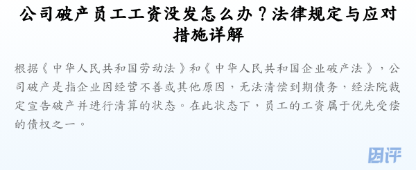 公司破产员工工资没发怎么办？法律规定与应对措施详解