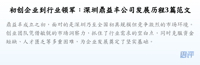 初创企业到行业领军:深圳鼎益丰公司发展历程3篇范文