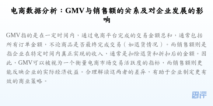 电商数据分析:GMV与销售额的关系及对企业发展的影响