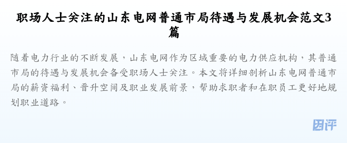 职场人士关注的山东电网普通市局待遇与发展机会范文3篇