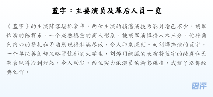 蓝宇:主要演员及幕后人员一览