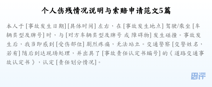个人伤残情况说明与索赔申请范文5篇