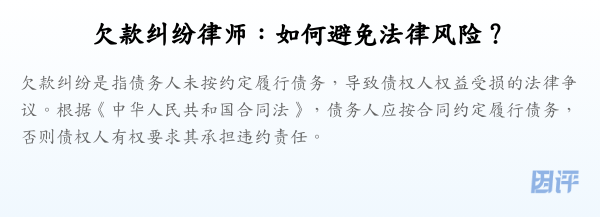欠款纠纷律师:如何避免法律风险?