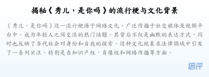 揭秘《秀儿,是你吗》的流行梗与文化背景