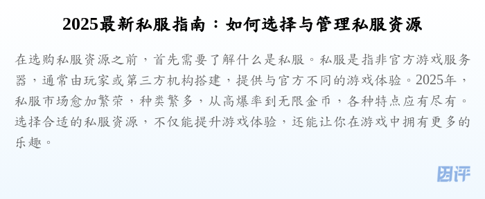 2025最新私服指南:如何选择与管理私服资源