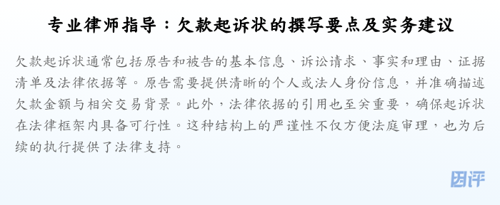 专业律师指导:欠款起诉状的撰写要点及实务建议