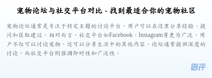 宠物论坛与社交平台对比 - 找到最适合你的宠物社区