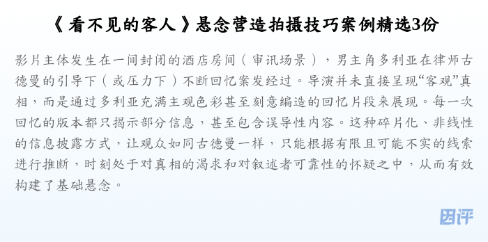《看不见的客人》悬念营造拍摄技巧案例精选3份
