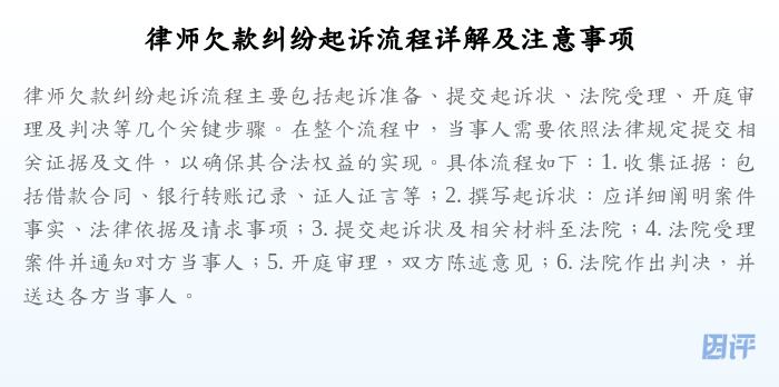 律师欠款纠纷起诉流程详解及注意事项