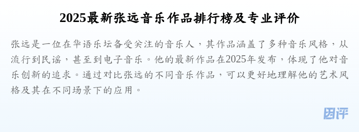 2025最新张远音乐作品排行榜及专业评价