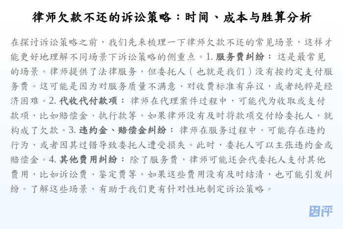 律师欠款不还的诉讼策略:时间、成本与胜算分析