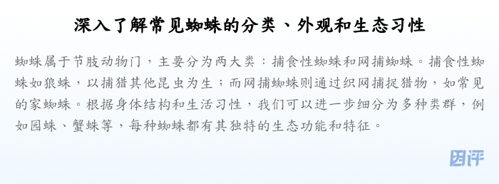 深入了解常见蜘蛛的分类、外观和生态习性
