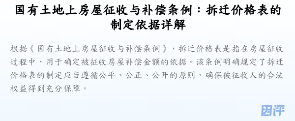 国有土地上房屋征收与补偿条例:拆迁价格表的制定依据详解