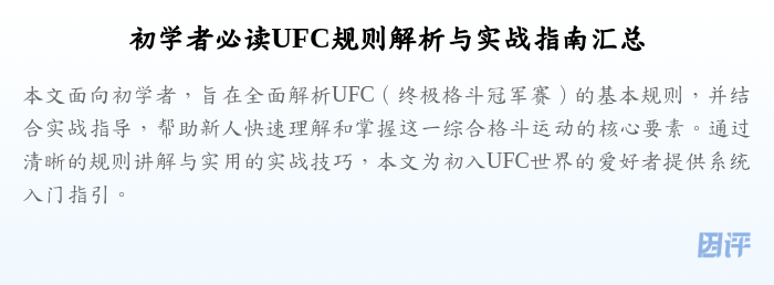 初学者必读UFC规则解析与实战指南汇总