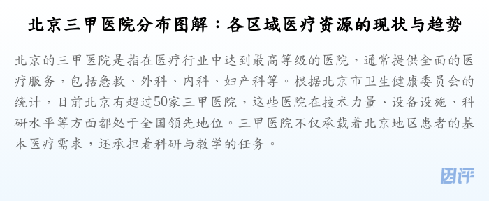 北京三甲医院分布图解:各区域医疗资源的现状与趋势