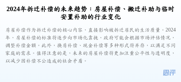 2024年拆迁补偿的未来趋势:房屋补偿、搬迁补助与临时安置补助的行业变化
