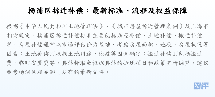 杨浦区拆迁补偿:最新标准、流程及权益保障