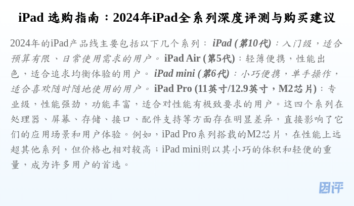 iPad 选购指南:2024年iPad全系列深度评测与购买建议