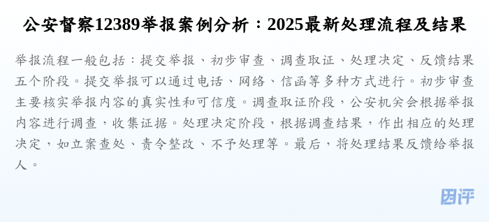 公安督察12389举报案例分析:2025最新处理流程及结果