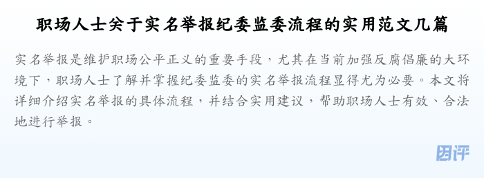 职场人士关于实名举报纪委监委流程的实用范文几篇