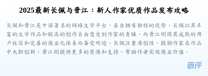 2025最新长佩与晋江:新人作家优质作品发布攻略