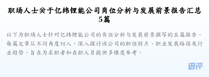 职场人士关于亿纬锂能公司岗位分析与发展前景报告汇总5篇