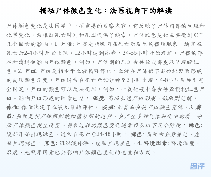 揭秘尸体颜色变化:法医视角下的解读