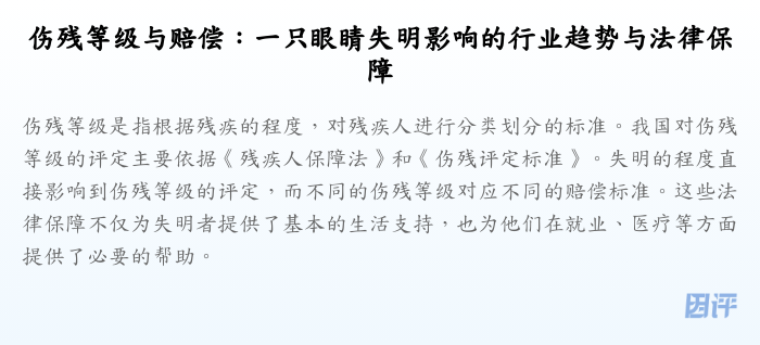 伤残等级与赔偿:一只眼睛失明影响的行业趋势与法律保障