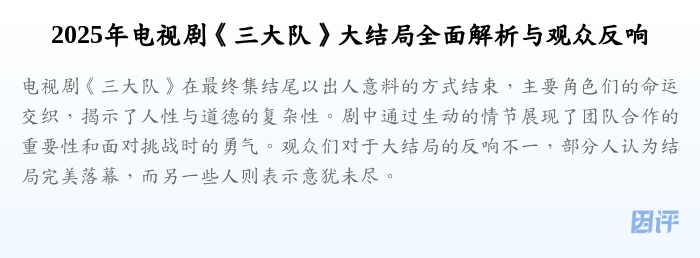 2025年电视剧《三大队》大结局全面解析与观众反响